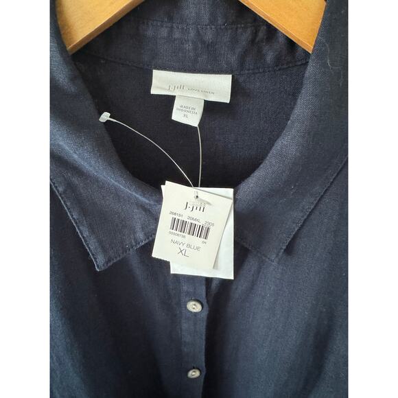 NWT J Jill Love Linen Navy Blue Shirt Dress Button Front Tie Pockets Midi XL - Picture 9 of 13